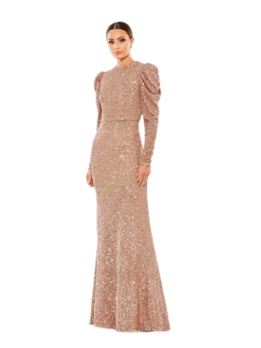 Ieena Mac Duggal 26692 Sequined Puff-Sleeve Sheath Gown Sz‎ 6 Copper